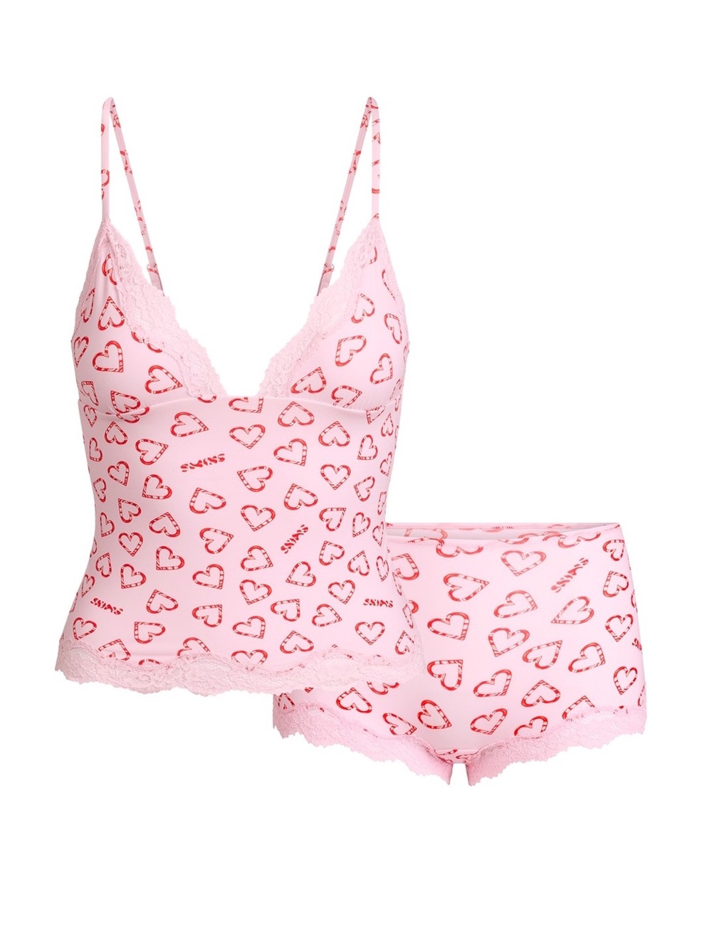 NWT SKIMS fits everybody lace cami and boyshort •CB candy heart print •small - Picture 9 of 9